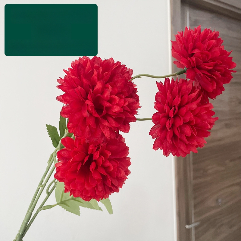 Piecu galvu zīda krizantēma - mākslīgs zieds ārējai lietošanai, rekvizīti fotogrāfijai, mājas dekors; zīmols Zixu, kods 2