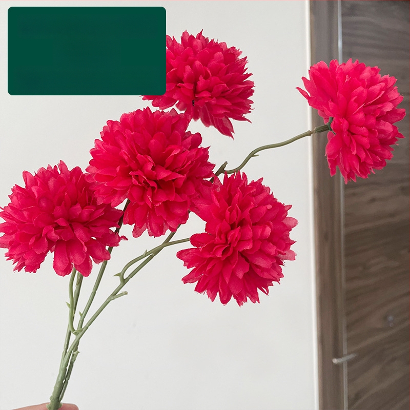 Piecu galvu zīda krizantēma - mākslīgs zieds ārējai lietošanai, rekvizīti fotogrāfijai, mājas dekors; zīmols Zixu, kods 2