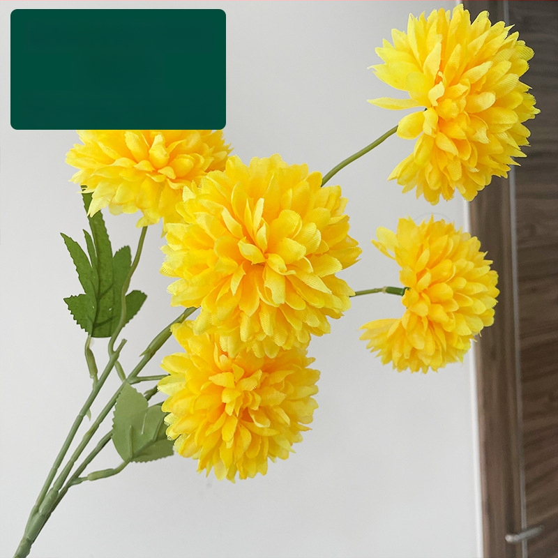 Piecu galvu zīda krizantēma - mākslīgs zieds ārējai lietošanai, rekvizīti fotogrāfijai, mājas dekors; zīmols Zixu, kods 2