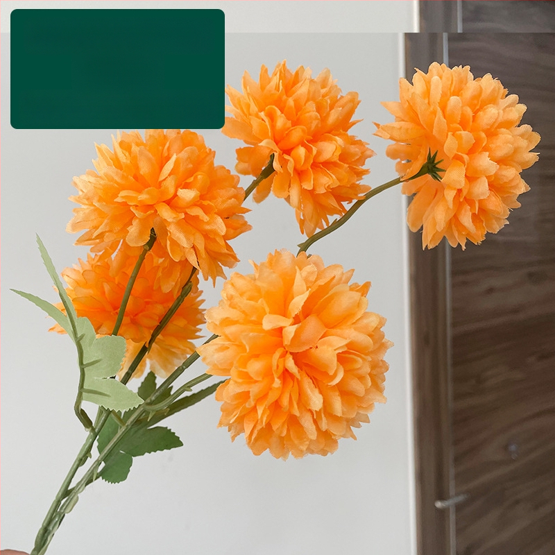 Piecu galvu zīda krizantēma - mākslīgs zieds ārējai lietošanai, rekvizīti fotogrāfijai, mājas dekors; zīmols Zixu, kods 2