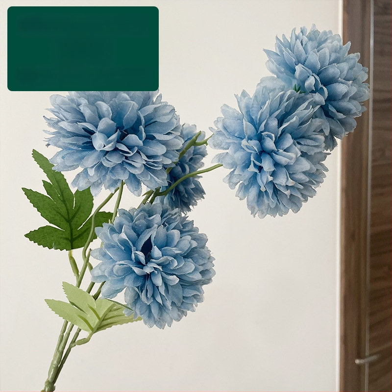 Piecu galvu zīda krizantēma - mākslīgs zieds ārējai lietošanai, rekvizīti fotogrāfijai, mājas dekors; zīmols Zixu, kods 2