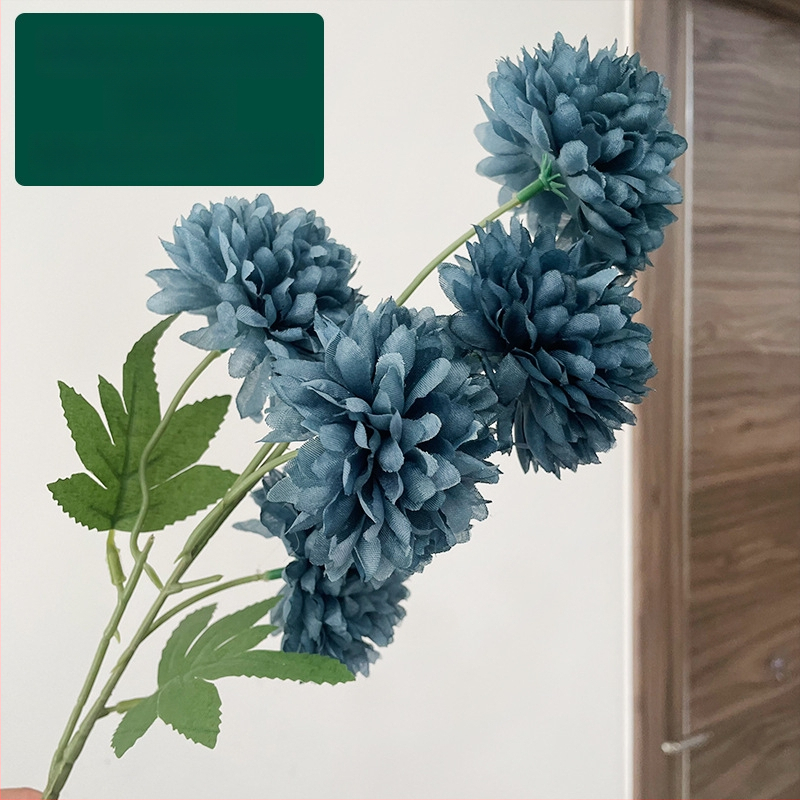 Piecu galvu zīda krizantēma - mākslīgs zieds ārējai lietošanai, rekvizīti fotogrāfijai, mājas dekors; zīmols Zixu, kods 2