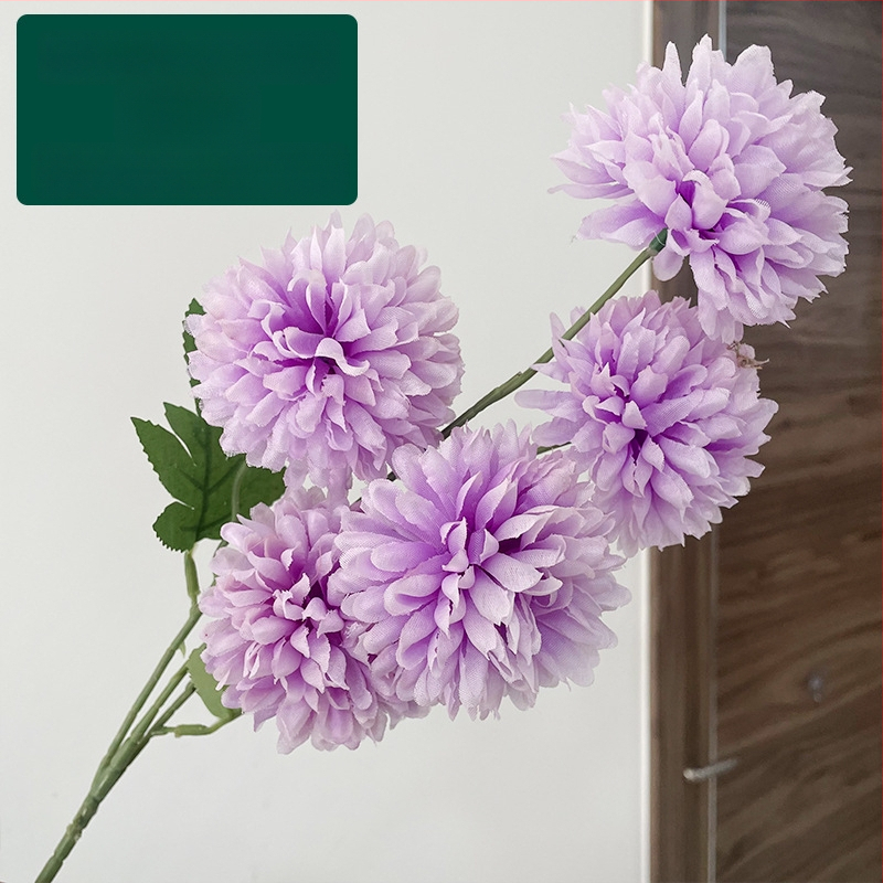 Piecu galvu zīda krizantēma - mākslīgs zieds ārējai lietošanai, rekvizīti fotogrāfijai, mājas dekors; zīmols Zixu, kods 2