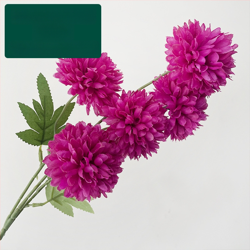 Piecu galvu zīda krizantēma - mākslīgs zieds ārējai lietošanai, rekvizīti fotogrāfijai, mājas dekors; zīmols Zixu, kods 2