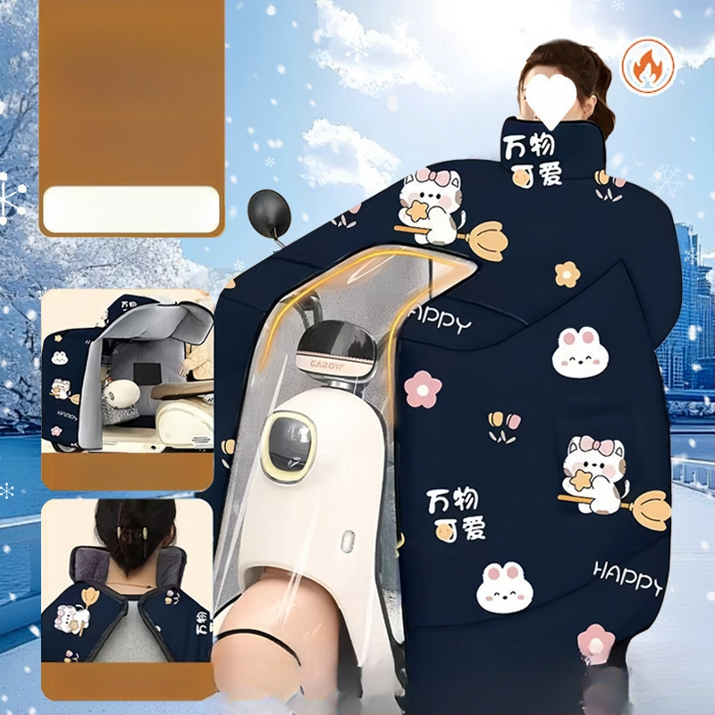 Pelerină de iarnă pentru corp întreg, cu căptușeală de fleece, anti-vânt, protecție pentru gât și umeri, din țesătură Oxford