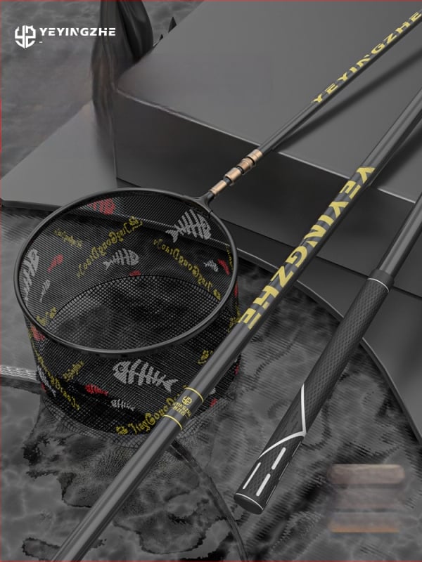 Oglekļa šķiedras teleskopiska tīkla makšķerēšanas komplekts – ultra viegls, stingrs, ar smalku aci, saliekams, slodze 100 kg