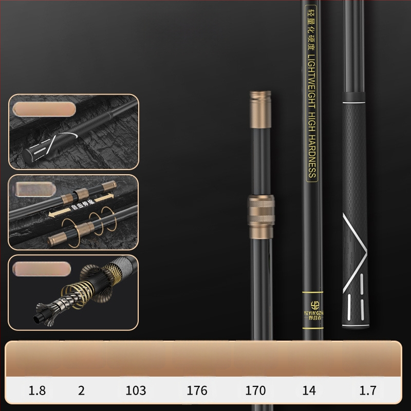 Oglekļa šķiedras teleskopiska tīkla makšķerēšanas komplekts – ultra viegls, stingrs, ar smalku aci, saliekams, slodze 100 kg