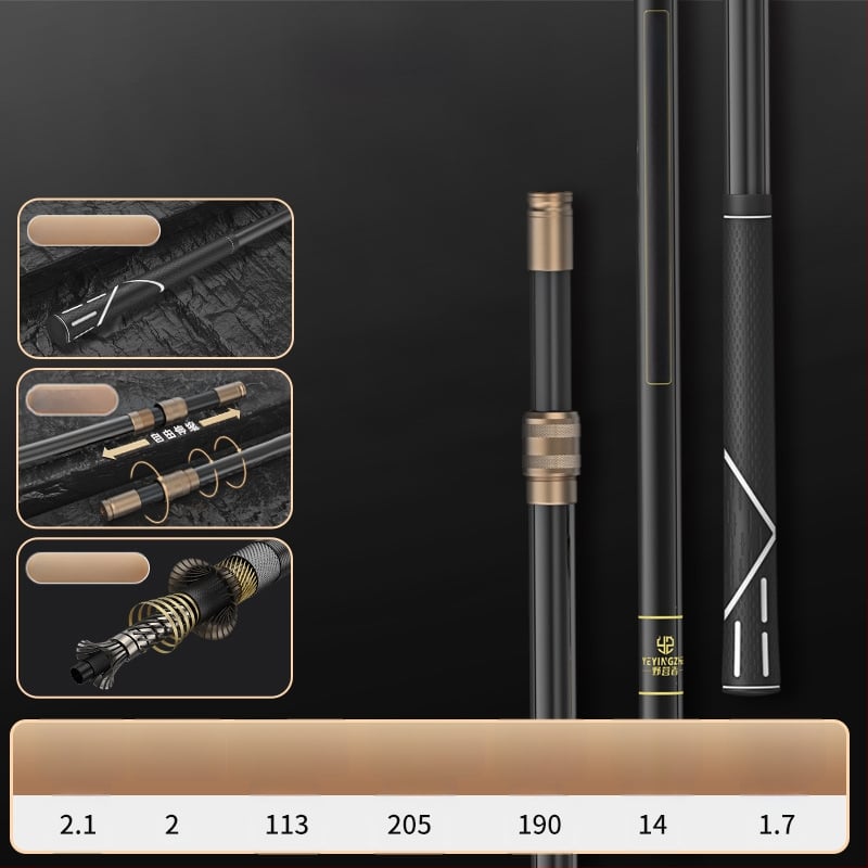 Oglekļa šķiedras teleskopiska tīkla makšķerēšanas komplekts – ultra viegls, stingrs, ar smalku aci, saliekams, slodze 100 kg