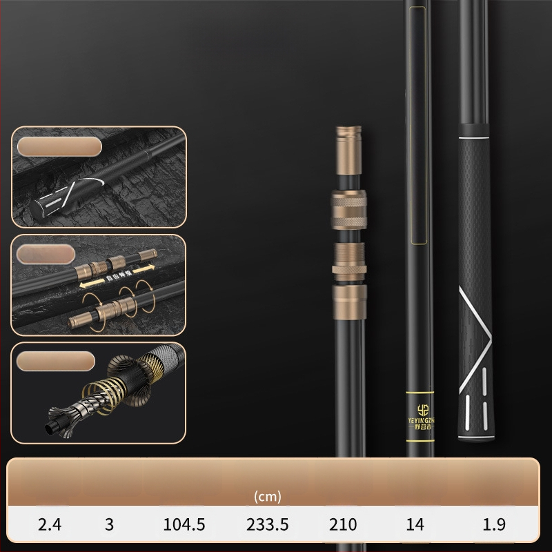 Oglekļa šķiedras teleskopiska tīkla makšķerēšanas komplekts – ultra viegls, stingrs, ar smalku aci, saliekams, slodze 100 kg