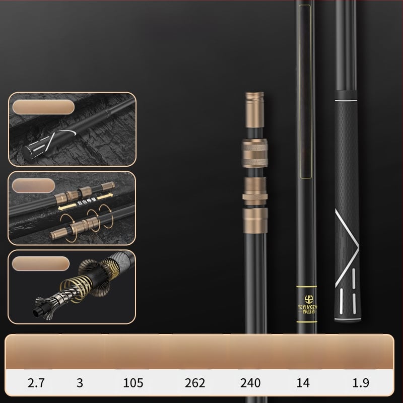 Oglekļa šķiedras teleskopiska tīkla makšķerēšanas komplekts – ultra viegls, stingrs, ar smalku aci, saliekams, slodze 100 kg