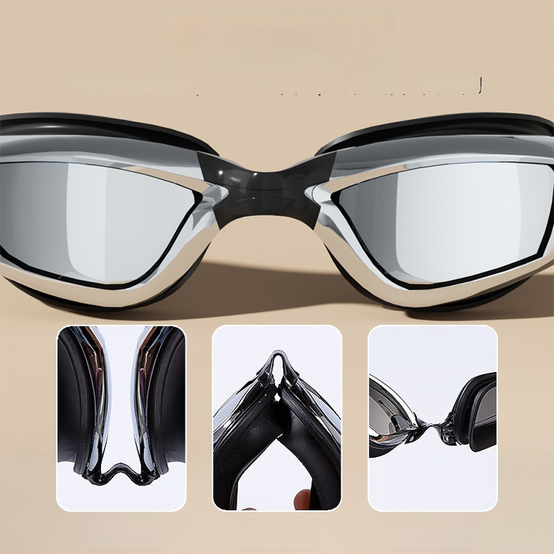 Pieaugušo peldēšanas brilles un cepures komplekts – antifog, lielais rāmis, PC lēcas, ūdensizturīgs