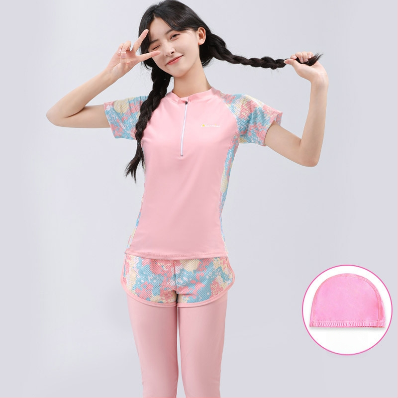 Mergaičių dviejų dalių UV apsaugos maudymosi kostiumėlis, poliesterio audinys su pamušalu, plaukiojimui