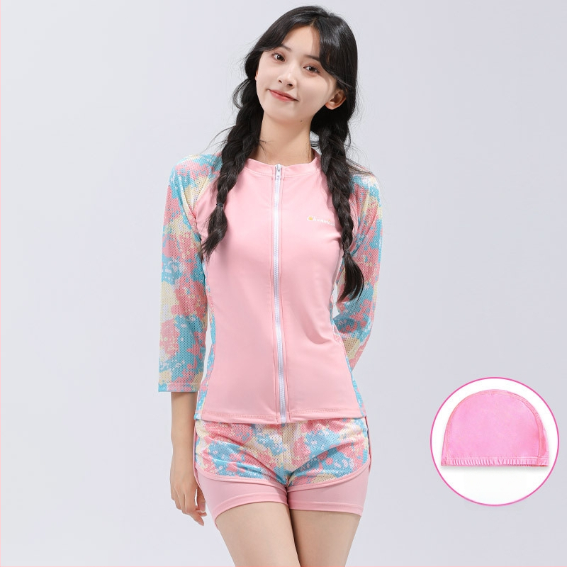 Mergaičių dviejų dalių UV apsaugos maudymosi kostiumėlis, poliesterio audinys su pamušalu, plaukiojimui