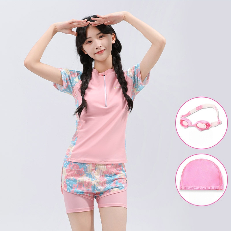 Mergaičių dviejų dalių UV apsaugos maudymosi kostiumėlis, poliesterio audinys su pamušalu, plaukiojimui