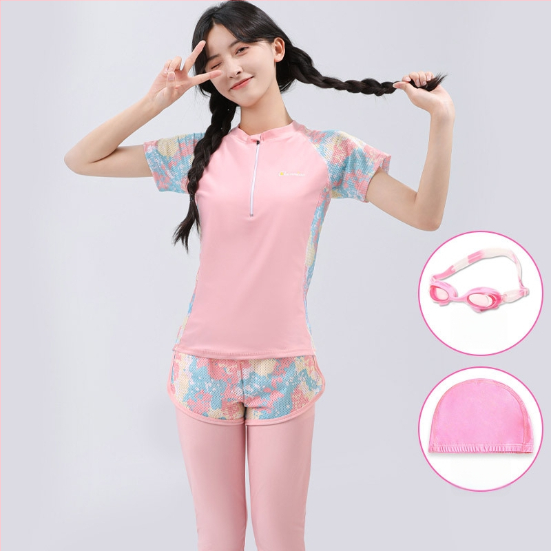 Mergaičių dviejų dalių UV apsaugos maudymosi kostiumėlis, poliesterio audinys su pamušalu, plaukiojimui