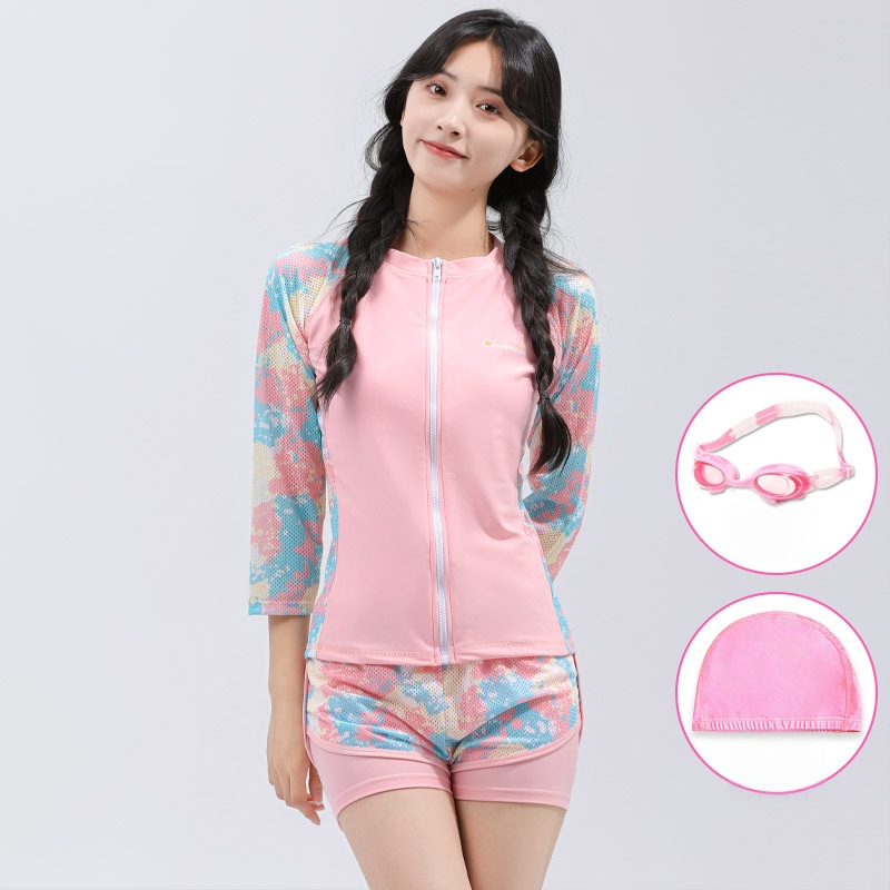 Mergaičių dviejų dalių UV apsaugos maudymosi kostiumėlis, poliesterio audinys su pamušalu, plaukiojimui