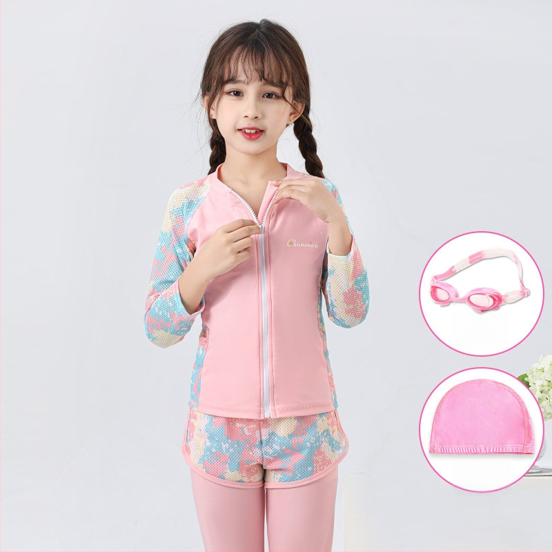 Mergaičių dviejų dalių UV apsaugos maudymosi kostiumėlis, poliesterio audinys su pamušalu, plaukiojimui