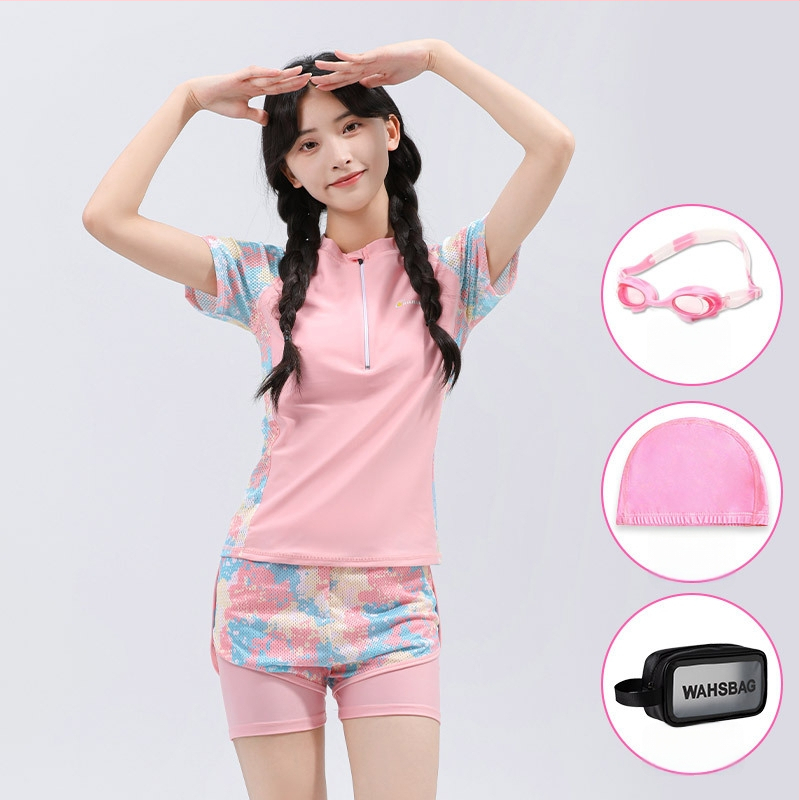 Mergaičių dviejų dalių UV apsaugos maudymosi kostiumėlis, poliesterio audinys su pamušalu, plaukiojimui