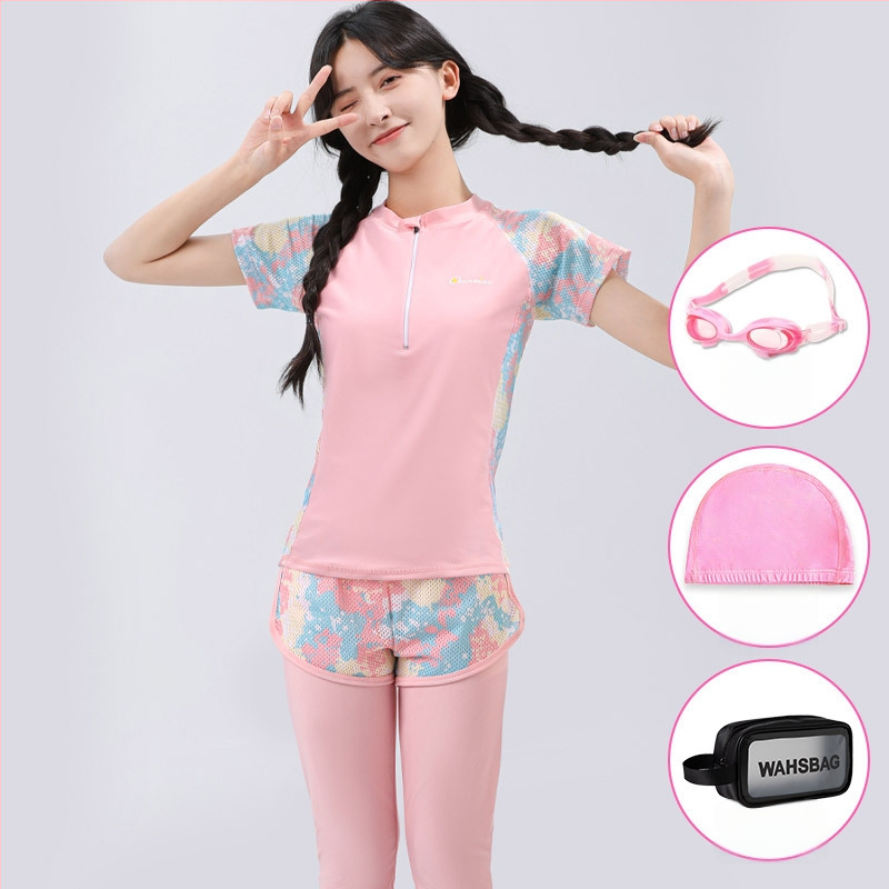 Mergaičių dviejų dalių UV apsaugos maudymosi kostiumėlis, poliesterio audinys su pamušalu, plaukiojimui