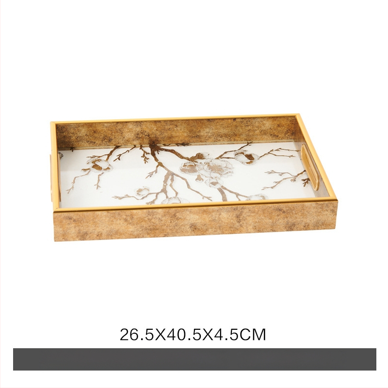 Stiklinė dekoratyvinė padėklas, šiuolaikiškas minimalistinis stilius, standartinis įpakavimas, tinkamas svetainei – kavos staliukui, laikymo padėklas