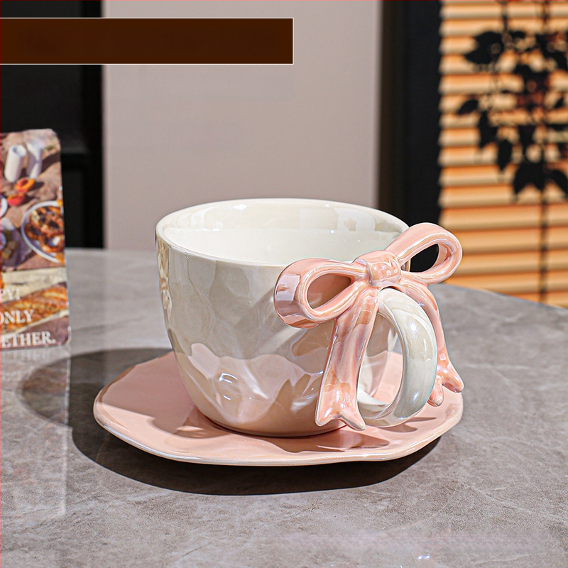 Kohvitassi ja alus taldrikut komplekt lipsu sõlmega, keraamiline disain, Põhjamaine stiil, 700 g, pakkimine paberkastiga, kohandatav