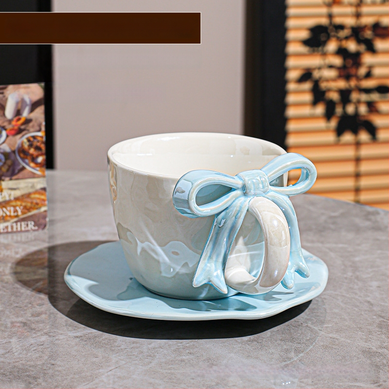 Kohvitassi ja alus taldrikut komplekt lipsu sõlmega, keraamiline disain, Põhjamaine stiil, 700 g, pakkimine paberkastiga, kohandatav