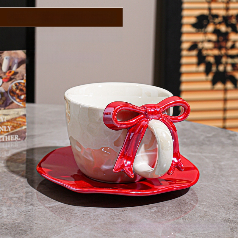 Kohvitassi ja alus taldrikut komplekt lipsu sõlmega, keraamiline disain, Põhjamaine stiil, 700 g, pakkimine paberkastiga, kohandatav