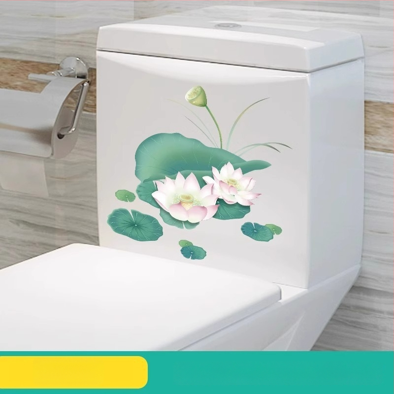 Tualeto lipdukas su gėlių motyvu, PVC medžiaga, tinkamas vonios kambariui