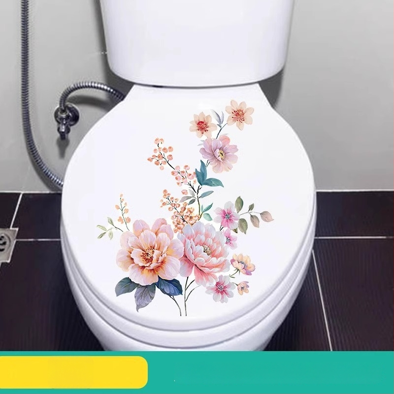 Tualeto lipdukas su gėlių motyvu, PVC medžiaga, tinkamas vonios kambariui