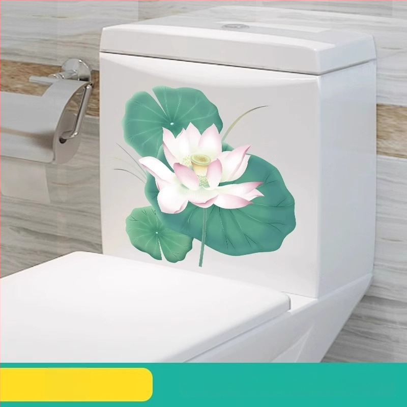 Tualeto lipdukas su gėlių motyvu, PVC medžiaga, tinkamas vonios kambariui