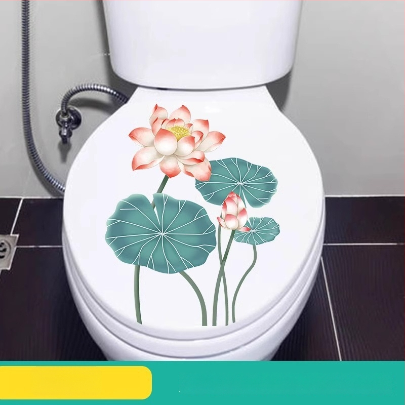 Tualeto lipdukas su gėlių motyvu, PVC medžiaga, tinkamas vonios kambariui
