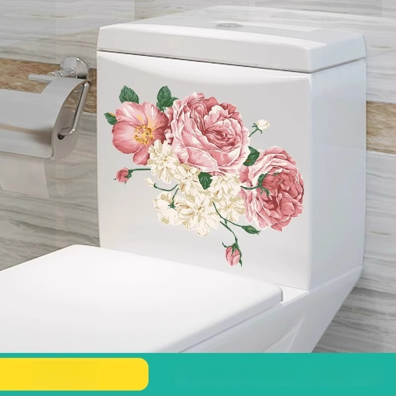 Tualeto lipdukas su gėlių motyvu, PVC medžiaga, tinkamas vonios kambariui