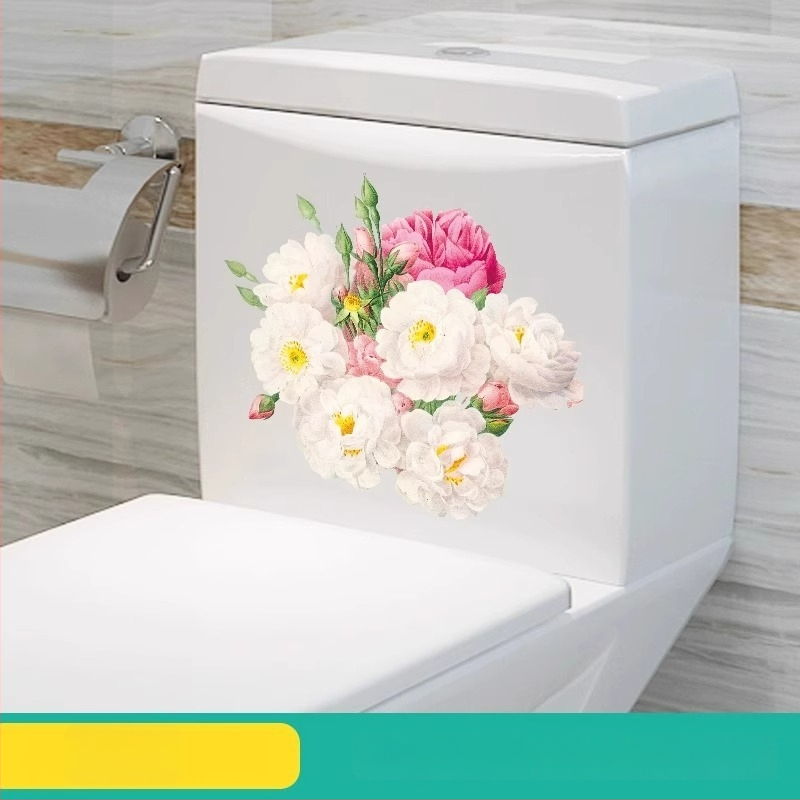 Tualeto lipdukas su gėlių motyvu, PVC medžiaga, tinkamas vonios kambariui