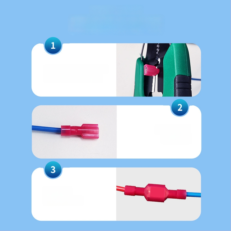 Atsperes kiirühendajad, meesso- ja naissoost, elektrijuhtmete jaoks, krimpimine, 0.5-6 mm², pakendivalikud: 100 või 200 tk