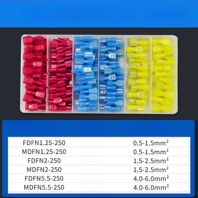 Atsperes kiirühendajad, meesso- ja naissoost, elektrijuhtmete jaoks, krimpimine, 0.5-6 mm², pakendivalikud: 100 või 200 tk