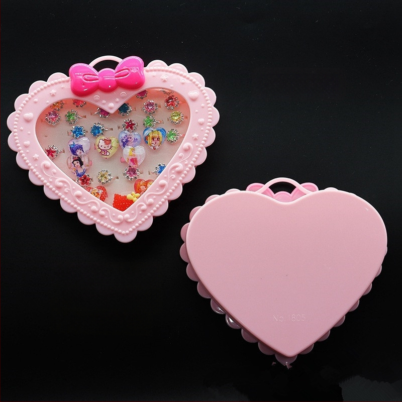 Makiažo ir papuošalų laikymo dėžutė ant stalo su dvigubu veidrodžiu ir širdies formos dizainu; Princesės serija; medžiagos: plastikas/resinai/geležis