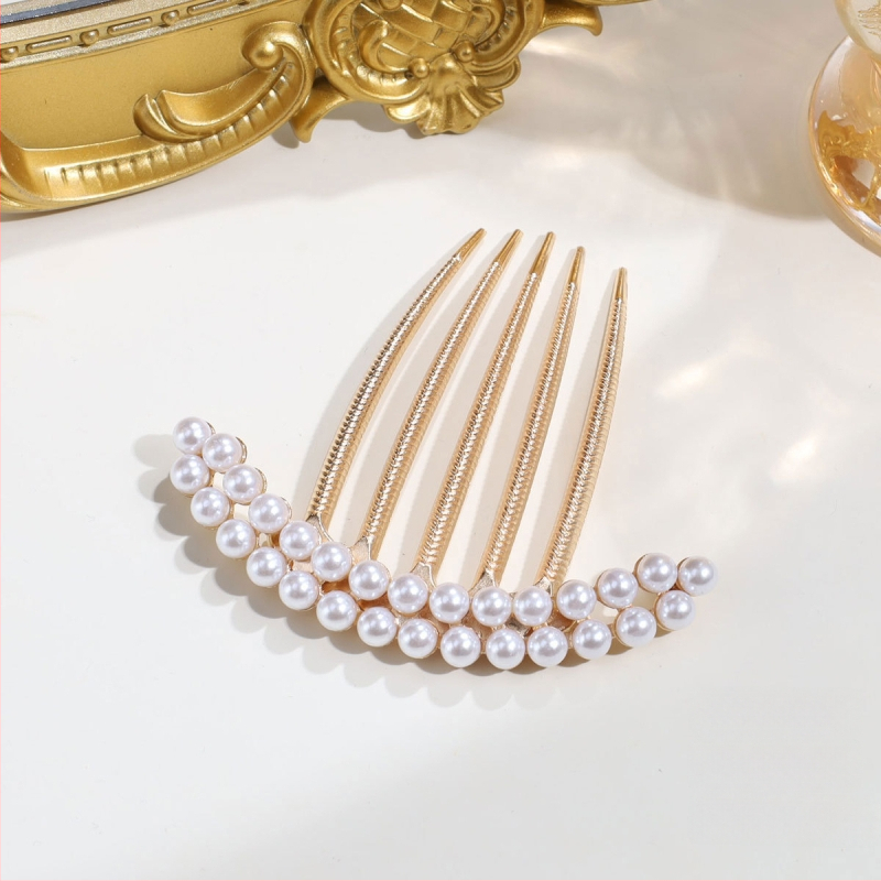 Аксесоар за прическа за ханфу с перли и кристали, сплав (Материал: сплав; Стил: древен; Форма: геометрична; Категория: глава; Година/сезон: есен 2025)