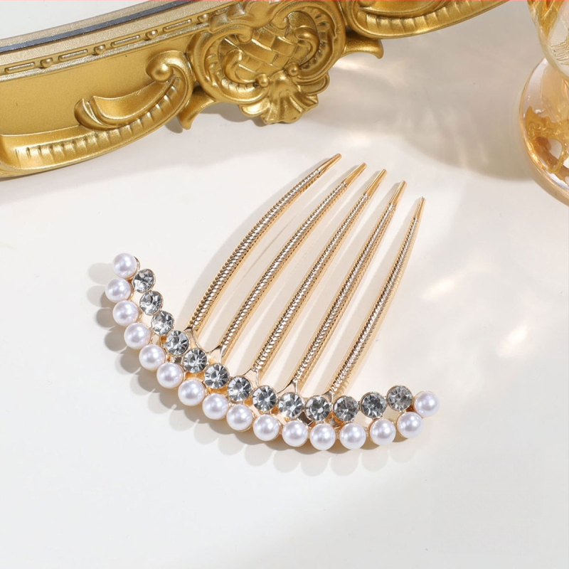 Аксесоар за прическа за ханфу с перли и кристали, сплав (Материал: сплав; Стил: древен; Форма: геометрична; Категория: глава; Година/сезон: есен 2025)