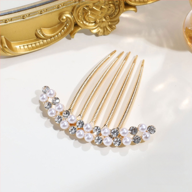 Аксесоар за прическа за ханфу с перли и кристали, сплав (Материал: сплав; Стил: древен; Форма: геометрична; Категория: глава; Година/сезон: есен 2025)