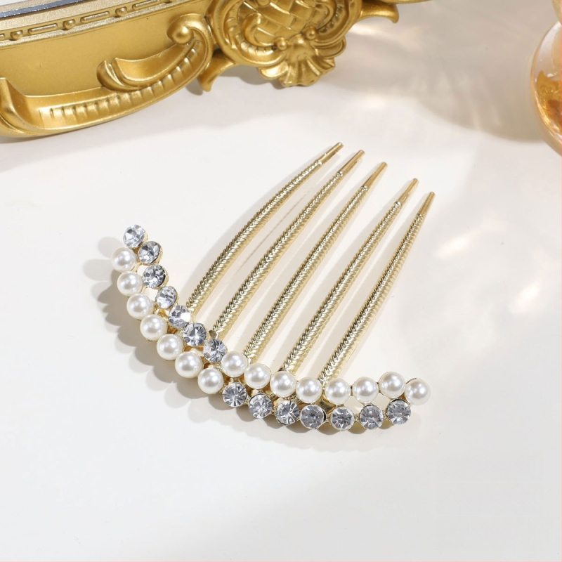 Аксесоар за прическа за ханфу с перли и кристали, сплав (Материал: сплав; Стил: древен; Форма: геометрична; Категория: глава; Година/сезон: есен 2025)
