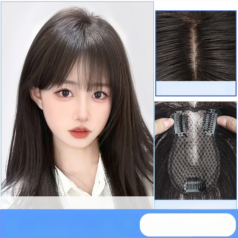 Parūka ar astoņzīmju bangs, slīpa bangs, palielina apjomu vainagā, zīdaini mati, mehāniska apstrāde