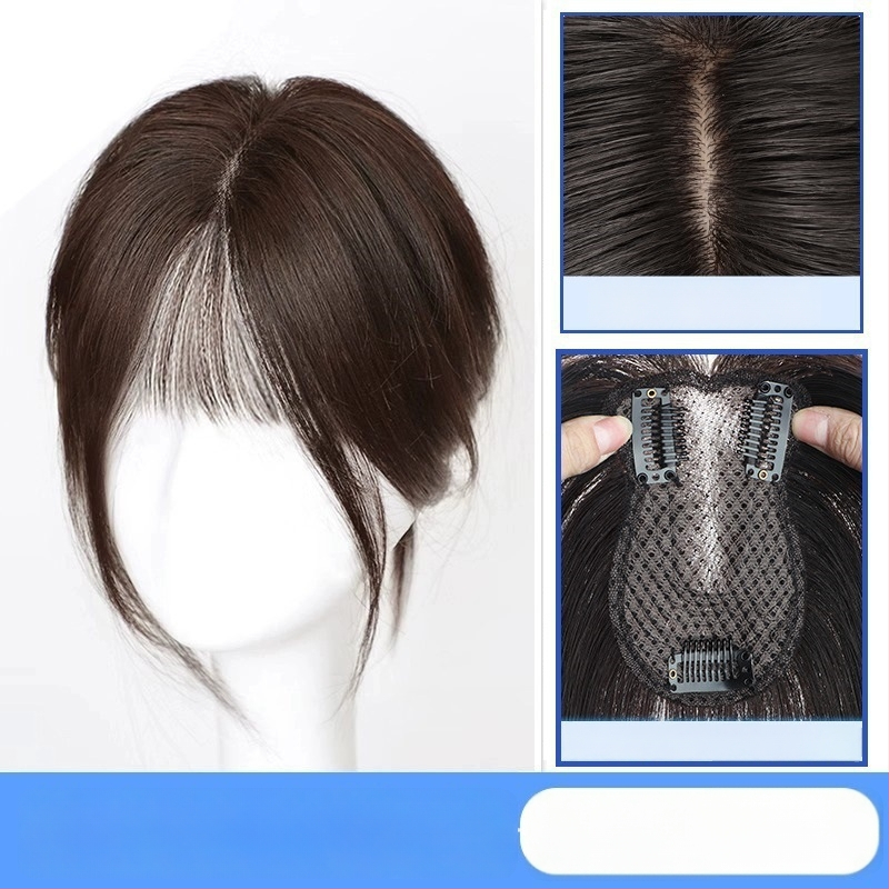 Parūka ar astoņzīmju bangs, slīpa bangs, palielina apjomu vainagā, zīdaini mati, mehāniska apstrāde