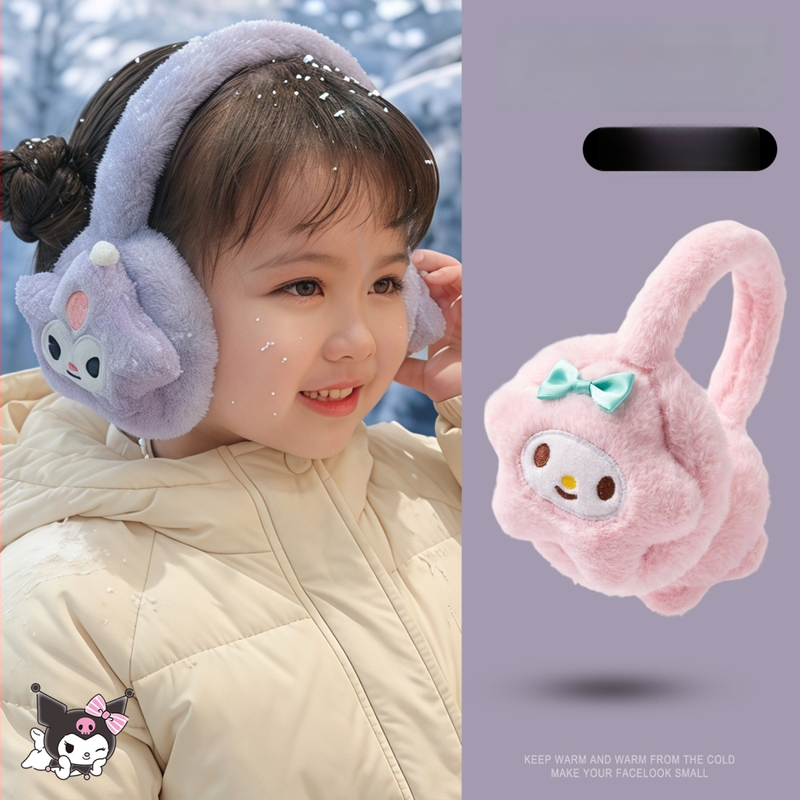 Laste plüüs kõrvakaitsed – talvine soojus, kokkupandav, karikatuurimuster