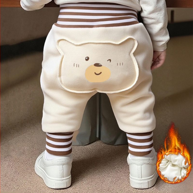 Kūdikių kelnės su fliso pamušalu, storos, aukštas liemuo, pilvo apsauga, gyvūnų raštas