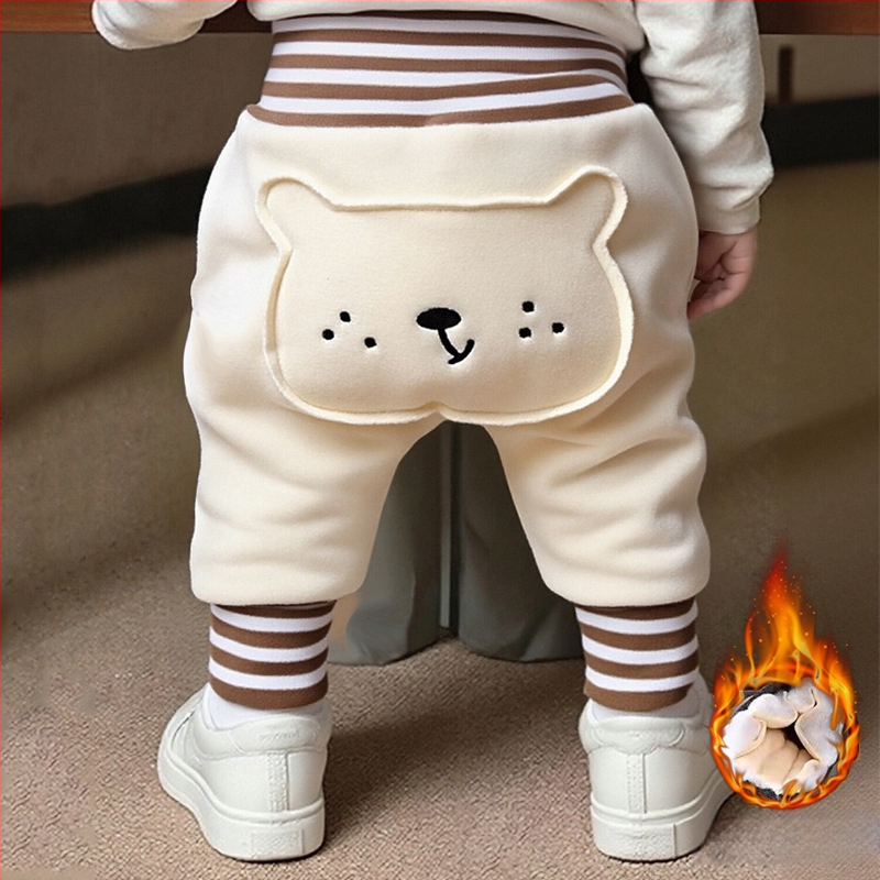 Kūdikių kelnės su fliso pamušalu, storos, aukštas liemuo, pilvo apsauga, gyvūnų raštas