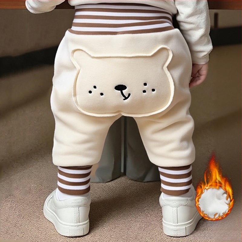 Kūdikių kelnės su fliso pamušalu, storos, aukštas liemuo, pilvo apsauga, gyvūnų raštas