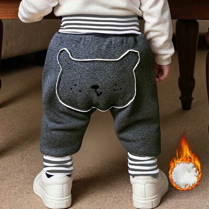 Kūdikių kelnės su fliso pamušalu, storos, aukštas liemuo, pilvo apsauga, gyvūnų raštas