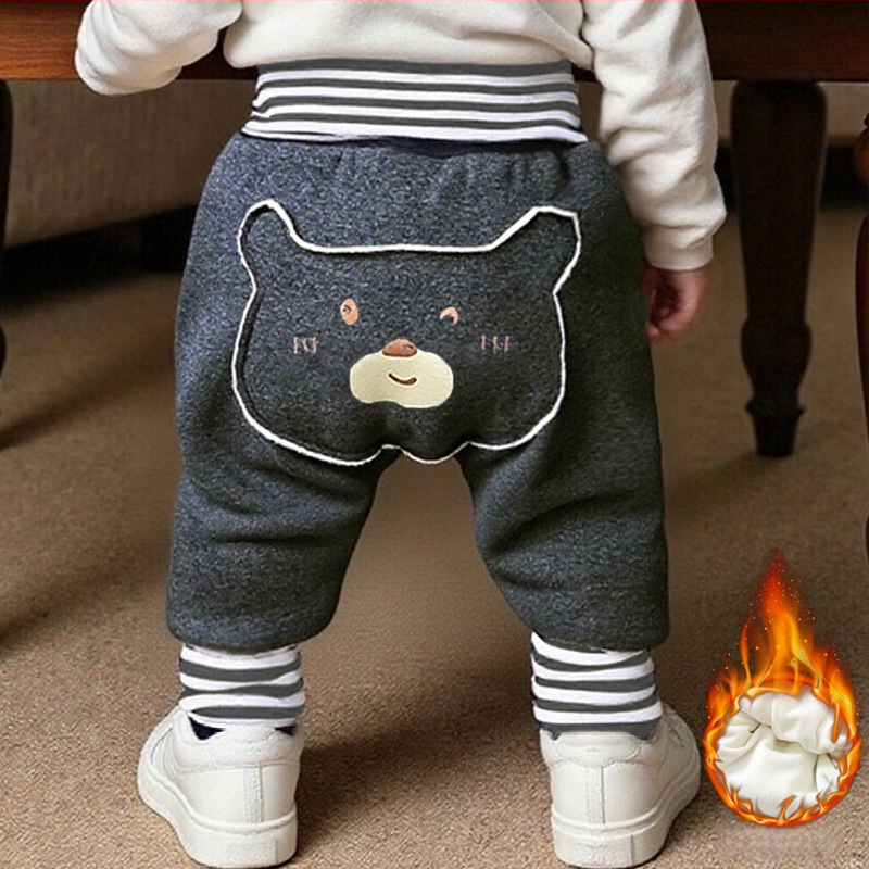 Kūdikių kelnės su fliso pamušalu, storos, aukštas liemuo, pilvo apsauga, gyvūnų raštas