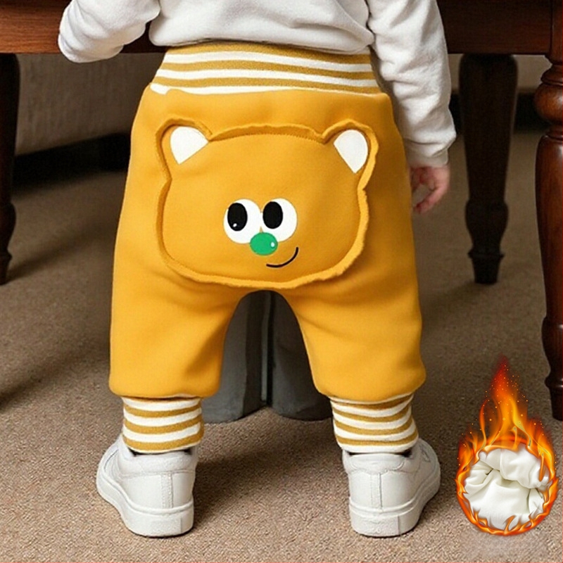 Kūdikių kelnės su fliso pamušalu, storos, aukštas liemuo, pilvo apsauga, gyvūnų raštas