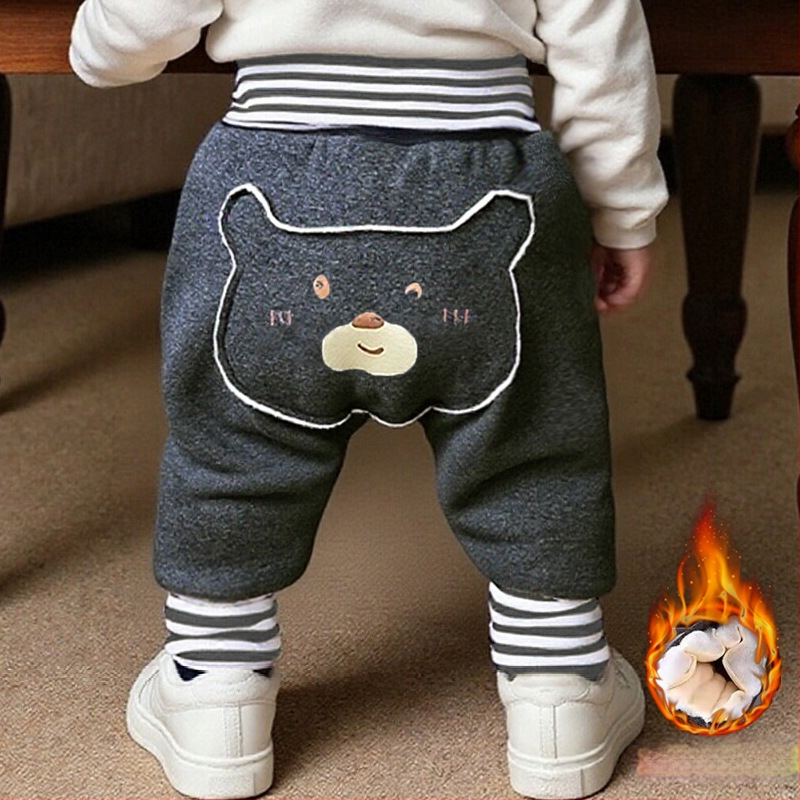 Kūdikių kelnės su fliso pamušalu, storos, aukštas liemuo, pilvo apsauga, gyvūnų raštas